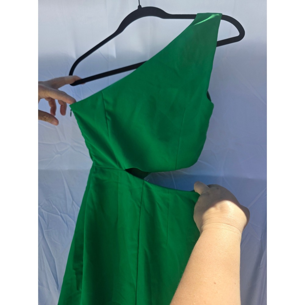Green One Shoulder Cutout Mini Dress with Side Tie Wrap Skirt - Picture 7 of 10